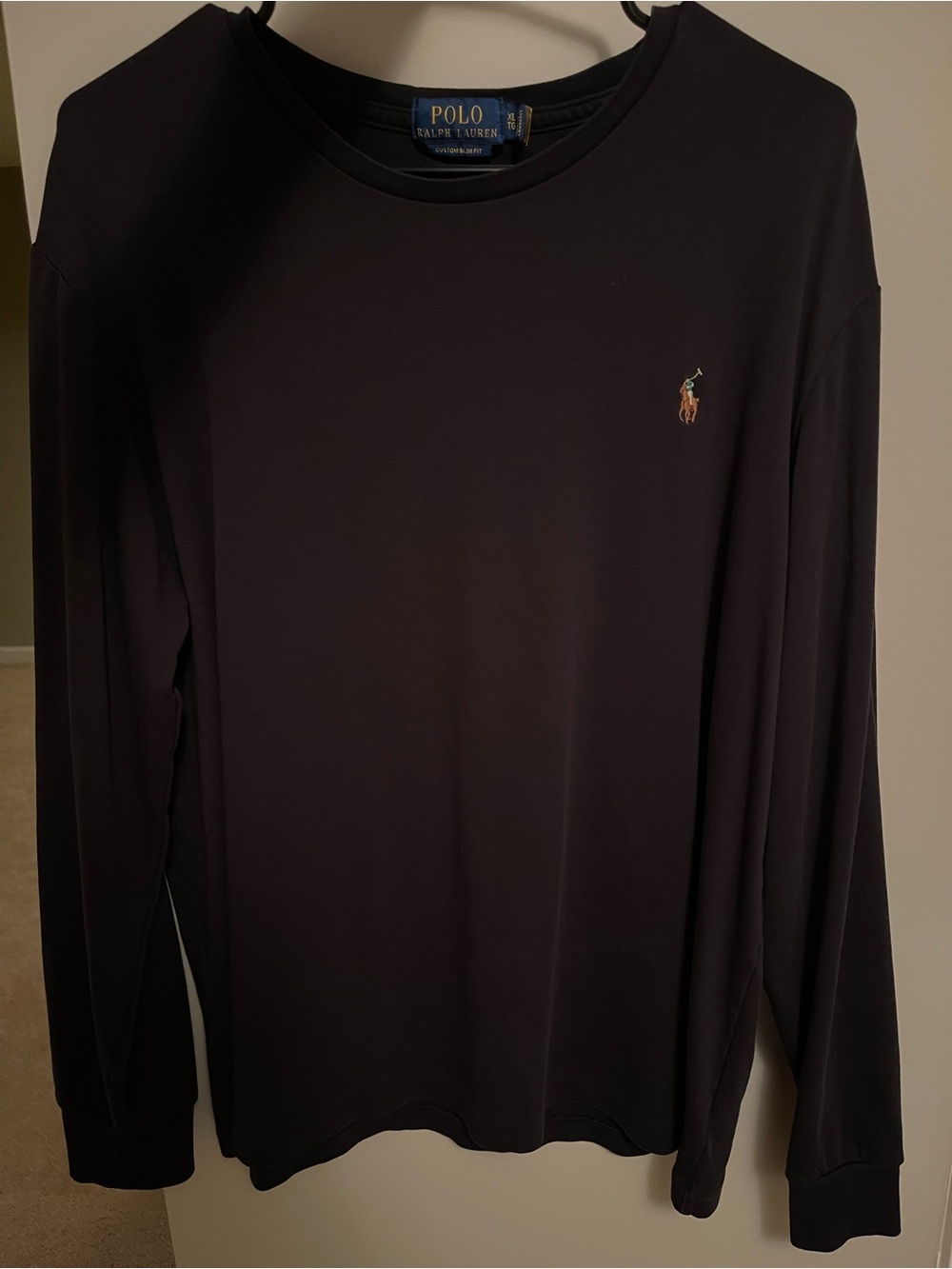 Polo Men’s Black Custom Slim Fit Long Sleeve Cotton Tee Shirt Sz. XL